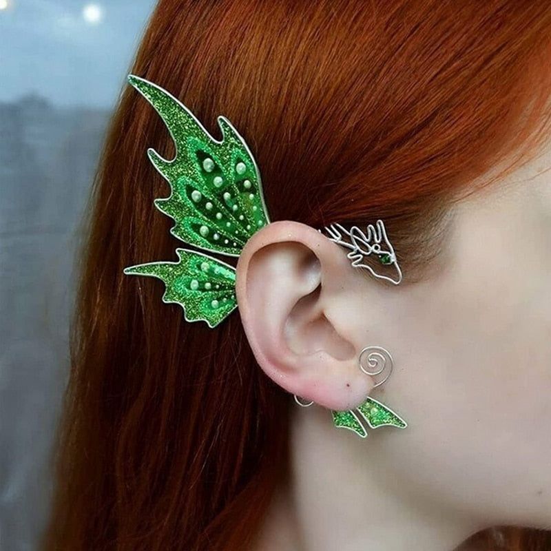 Aurora Iridescent Butterfly Dragon Wing Ear Cuffs