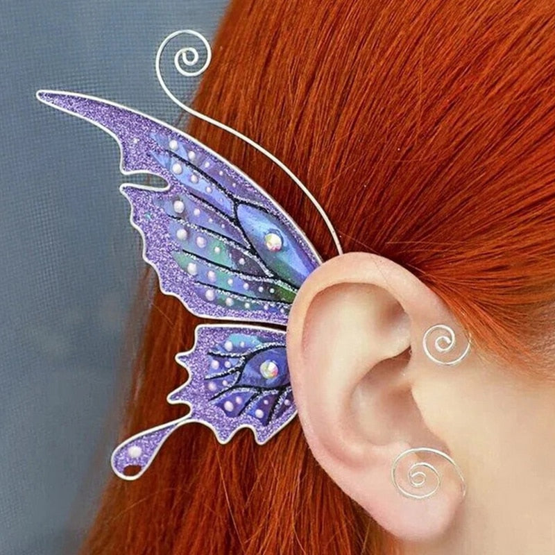 Aurora Iridescent Butterfly Dragon Wing Ear Cuffs