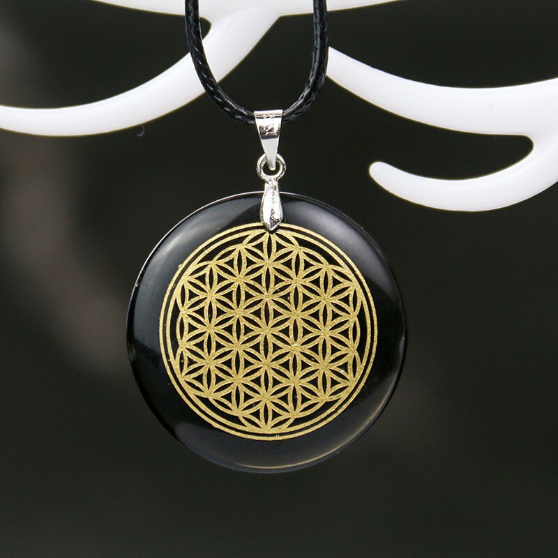 Natural Crystal Flower of Life Engraved Pendant