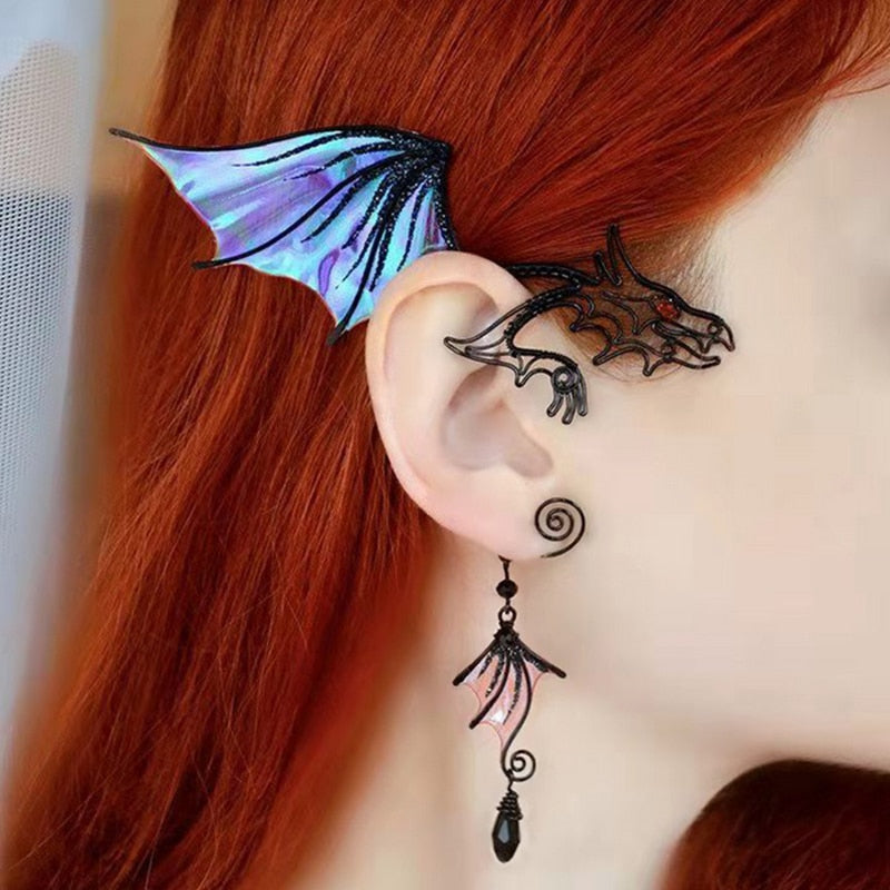 Aurora Iridescent Butterfly Dragon Wing Ear Cuffs