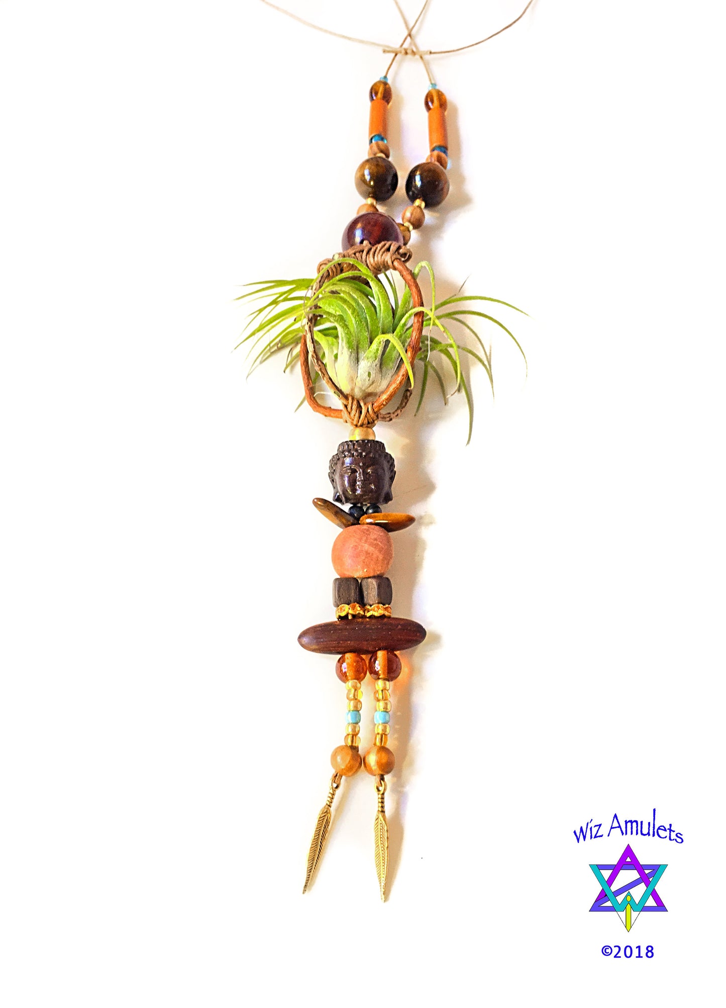 Sprouting Buddha Air Plant Necklace ~ Wood Branch Orb