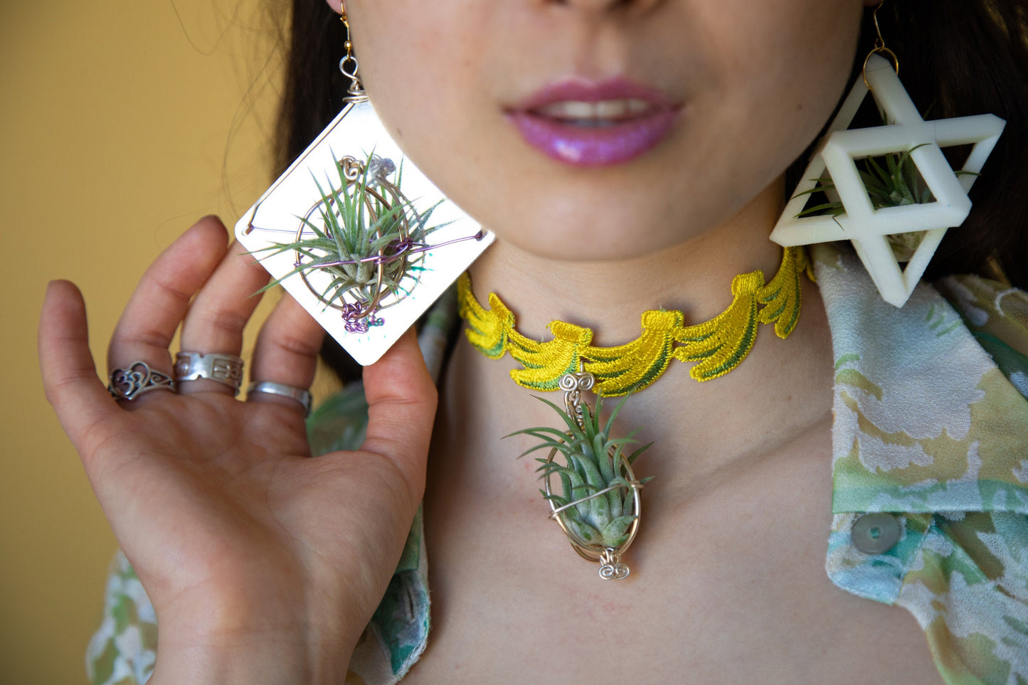 Holographic Mirror Air Plant Earrings ~  Iridescent Living Earrings